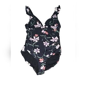 Womens Floral Black One-Piece Shade And Shore Swimsuit, Size Large, NWT!!